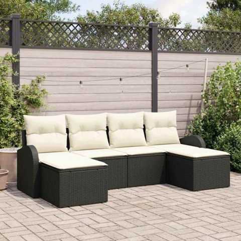 Zestaw Sof na Ogród z poduszką 6 pcs Czarny Rattan poli