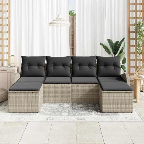 Zestaw Sof na Ogród z poduszką 6 pcs Jasnoszary Rattan poli