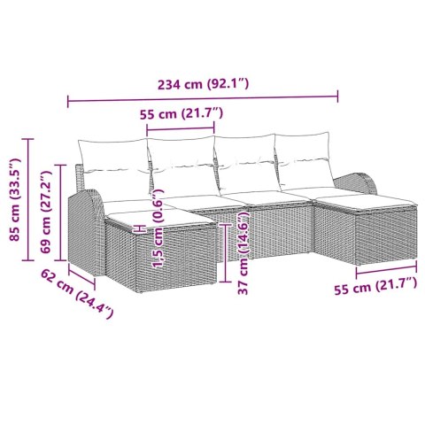 Zestaw Sof na Ogród z poduszką 6 pcs Jasnoszary Rattan poli