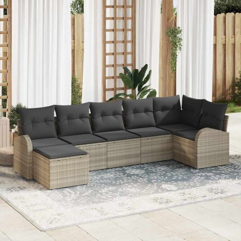 Zestaw Sof na Ogród z poduszką 7 pcs Jasnoszary Rattan poli