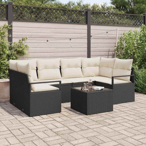 Zestaw Sof 7 pcs Czarny i kremowy polirattan