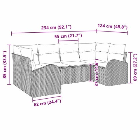 Zestaw Sof na Ogród z poduszką 6 pcs Brązowy Rattan poli