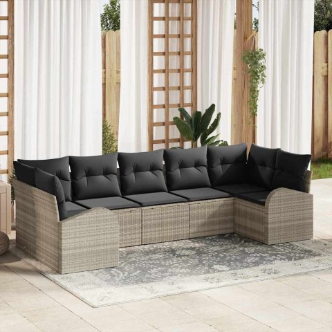 Zestaw Sof na Ogród z poduszką 7 pcs Jasnoszary Rattan poli