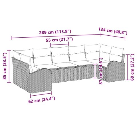 Zestaw Sof na Ogród z poduszką 7 pcs Szary Rattan poli