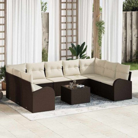 Zestaw Sof z poduszką 10 pcs Brązowy Rattan poli
