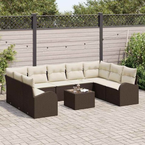 Zestaw Sof z poduszką 10 pcs Brązowy Rattan poli