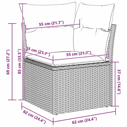Zestaw Sof z poduszką 10 pcs Brązowy Rattan poli