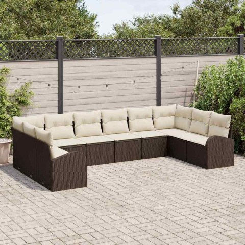 Zestaw Sof z poduszką 10 pcs Brązowy Technorattan