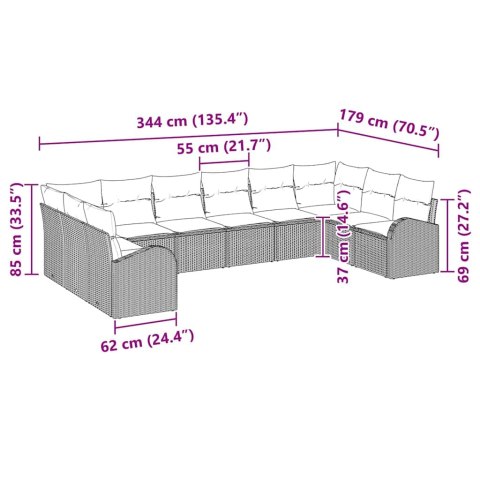 Zestaw Sof z poduszką 10 pcs Jasnoszary Technorattan