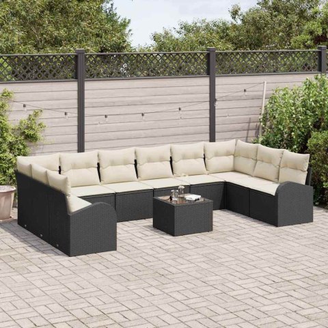 Zestaw Sof z poduszką 11 pcs Czarny Technorattan