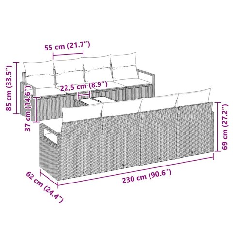 Zestaw Sof z poduszką 7 pcs Szary polirattan