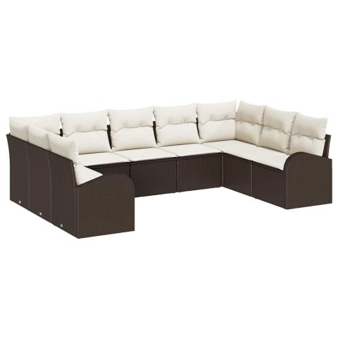 Zestaw Sof z poduszką 9 pcs Brązowy Rattan poli