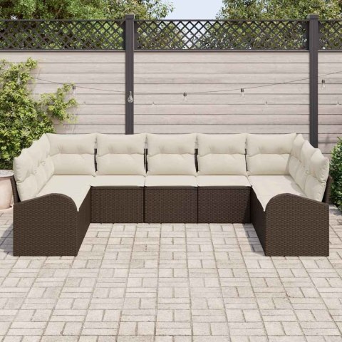 Zestaw Sof z poduszką 9 pcs Brązowy Rattan poli