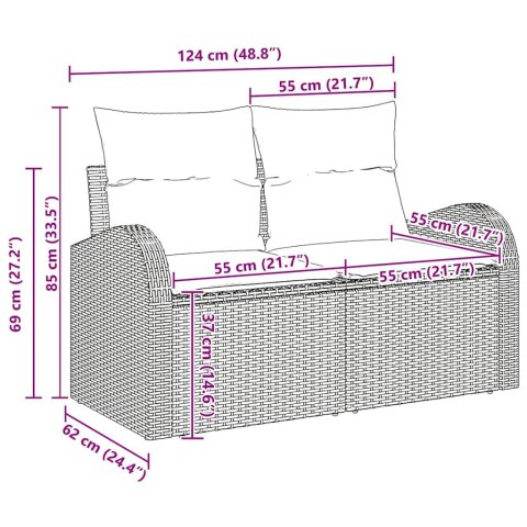 Zestaw Sof z poduszką 9 pcs Brązowy Rattan poli