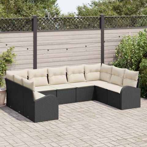 Zestaw Sof z poduszką 9 pcs Czarny Rattan poli