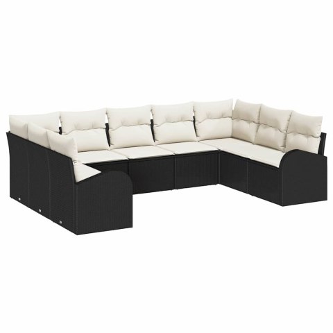 Zestaw Sof z poduszką 9 pcs Czarny Rattan poli