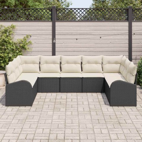 Zestaw Sof z poduszką 9 pcs Czarny Rattan poli