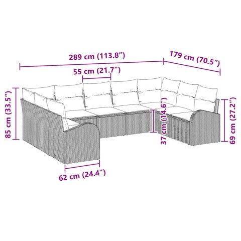 Zestaw Sof z poduszką 9 pcs Czarny Rattan poli