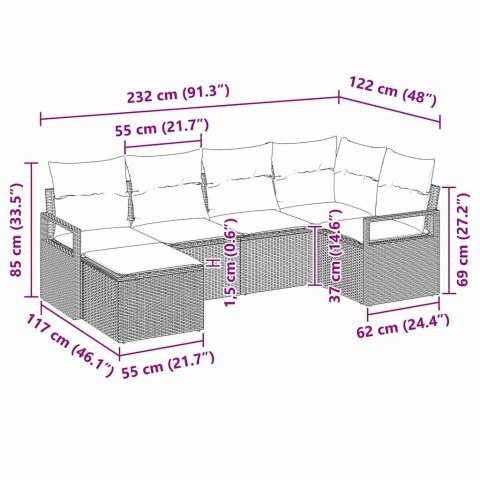 Zestaw Sof 6 pcs Brązowy polirattan