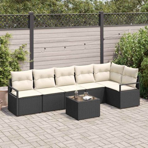 Zestaw Sof z poduszką 7 pcs Czarny polirattan