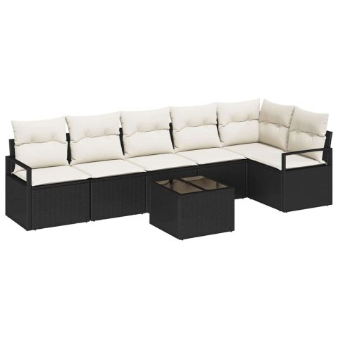 Zestaw Sof z poduszką 7 pcs Czarny polirattan