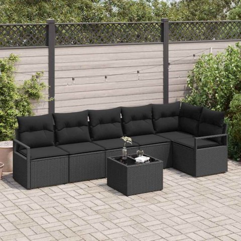 Zestaw Sof z poduszką 7 pcs Czarny polirattan