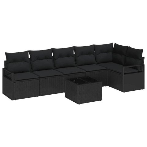 Zestaw Sof z poduszką 7 pcs Czarny polirattan