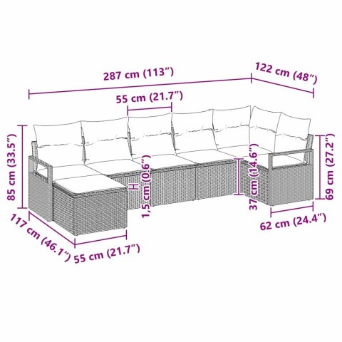 Zestaw Sof z poduszką 7 pcs Jasnoszary polirattan