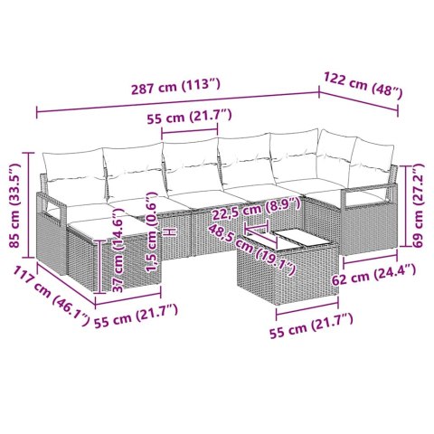 Zestaw Sof z poduszką 8 pcs Szary polirattan