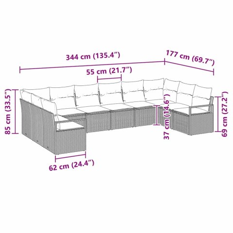 Zestaw Sof z poduszką 10 pcs Czarny polirattan