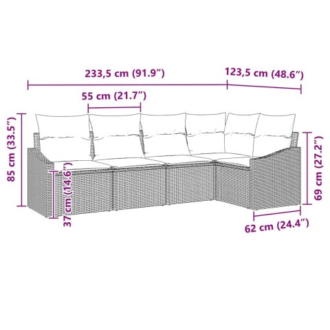 Zestaw Sof z poduszką 5 pcs Brązowy polirattan