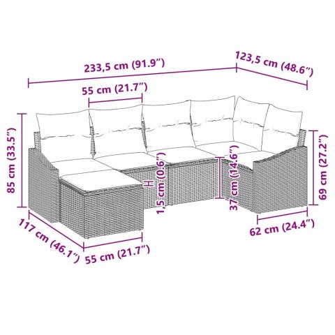 Zestaw Sof z poduszką 6 pcs Beżowy polirattan