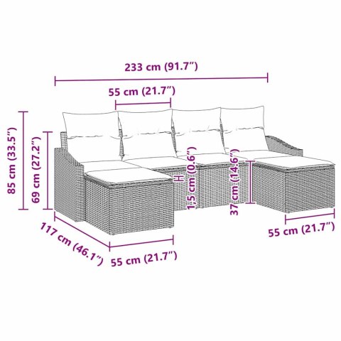 Zestaw Sof z poduszką 6 pcs Brązowy polirattan