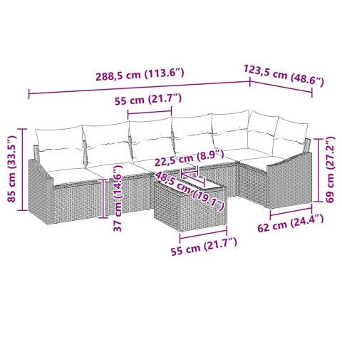 Zestaw Sof z poduszką 7 pcs Beżowy polirattan