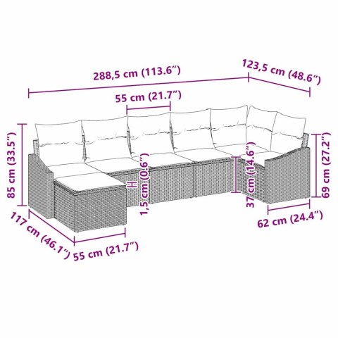 Zestaw Sof z poduszką 7 pcs Beżowy polirattan