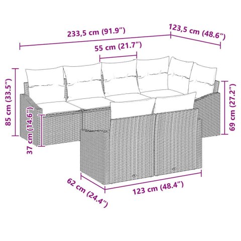 Zestaw Sof z poduszką 7 pcs Brązowy polirattan