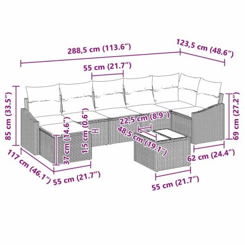 Zestaw Sof z poduszką 8 pcs Brązowy polirattan