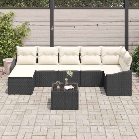 Zestaw Sof z poduszką 8 pcs Czarny polirattan