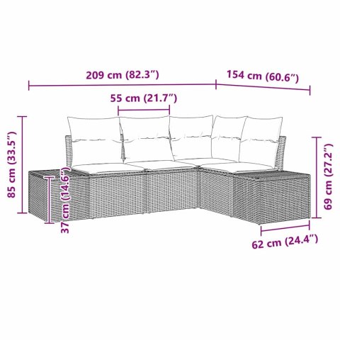 Zestaw Sof na Ogród 4 pcs Brązowy polirattan