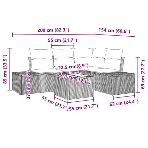 Zestaw Sof na Ogród 5 pcs Beżowy polirattan