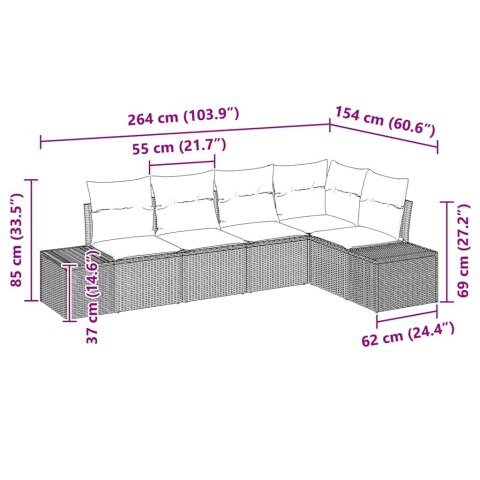 Zestaw Sof na Ogród 5 pcs Szary polirattan