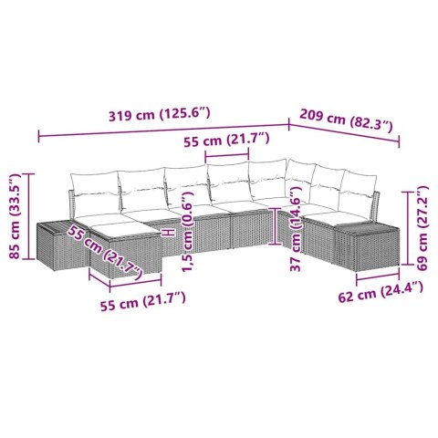 Zestaw Sof na Ogród z poduszką 8 pcs polirattan