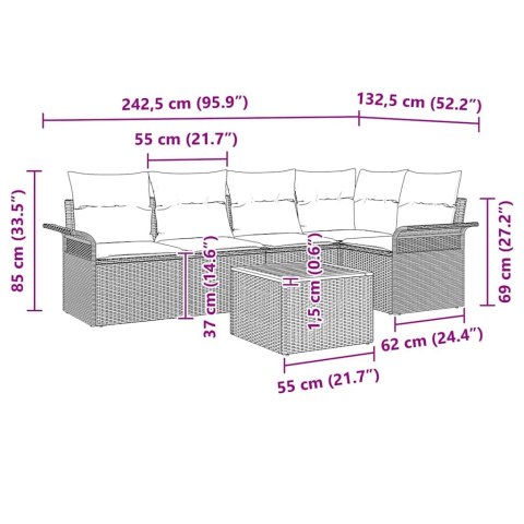 Zestaw Sof na Ogród 6 pcs Beżowy Polirattan