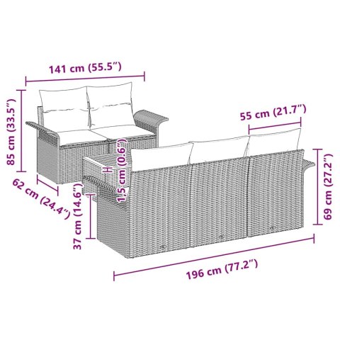 Zestaw Sof na Ogród 6 pcs Czarny Polirattan