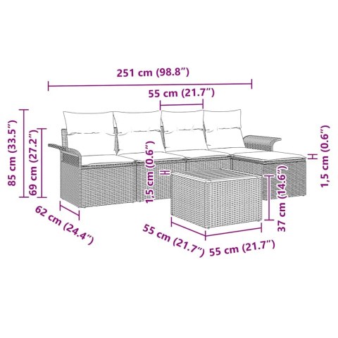 Zestaw Sof na Ogród 6 pcs Czarny Polirattan