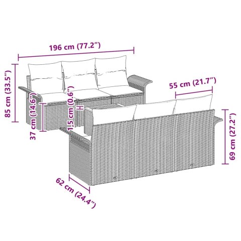 Zestaw Sof na Ogród 7 pcs Czarny Polirattan