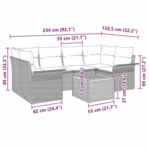 Zestaw Sof na Ogród 7 pcs Czarny Polirattan