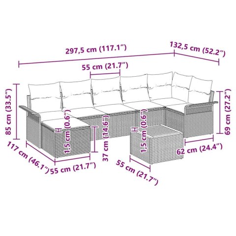 Zestaw Sof na Ogród 8 pcs Czarny Polirattan