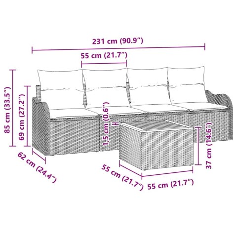 Zestaw Sof na Ogród 5 pcs Czarny Polirattan