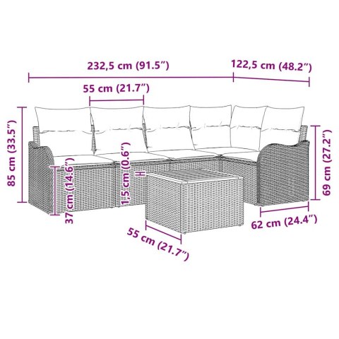 Zestaw Sof na Ogród 6 pcs Beżowy Polirattan